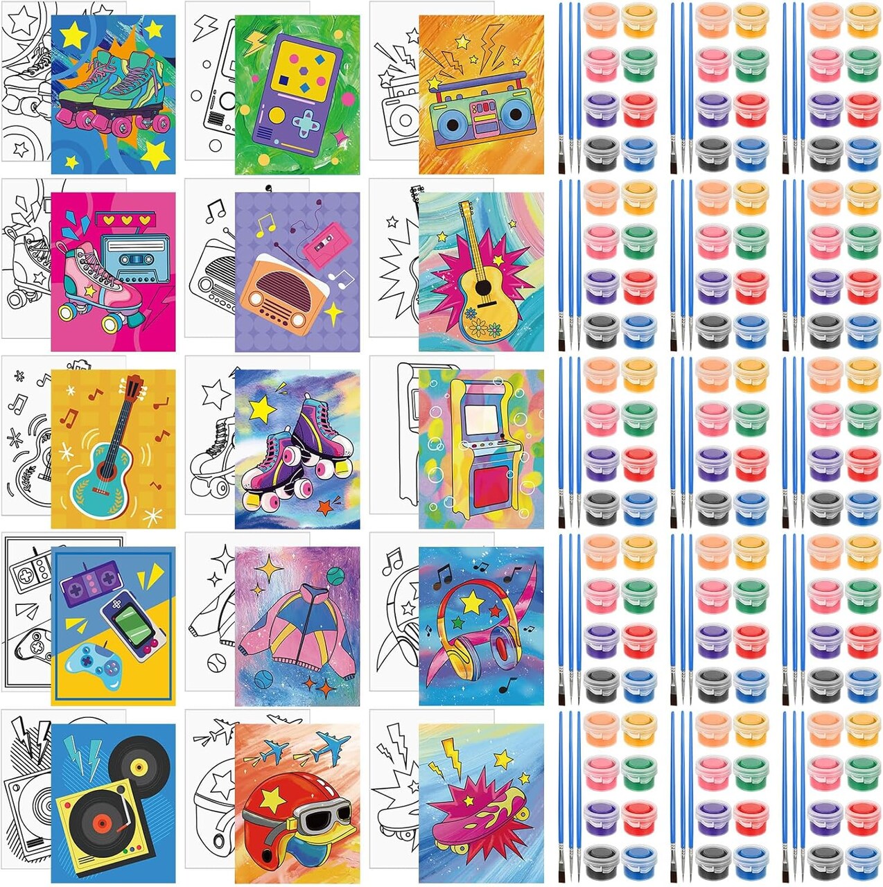 15-Set Pre-Drawn 8"x10" Canvas Painting Kit for Adults – Vintage 90s Style, Sip & Paint Party Favors with Acrylic Paint Strips and Brushes, DIY Art for Beginners & Home Decor